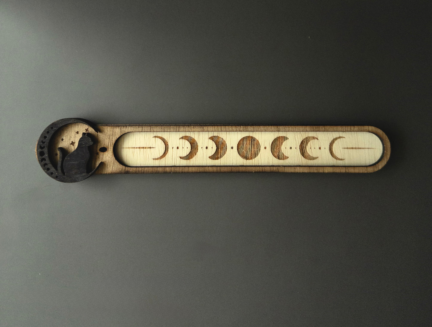 The Crescent Cat- Wood Incense Holder