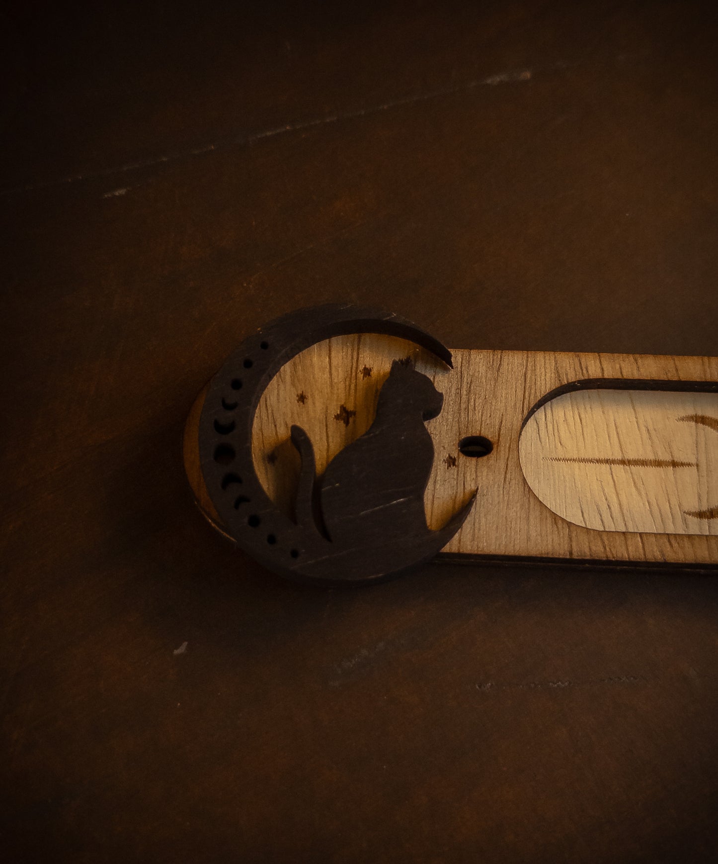 The Crescent Cat- Wood Incense Holder