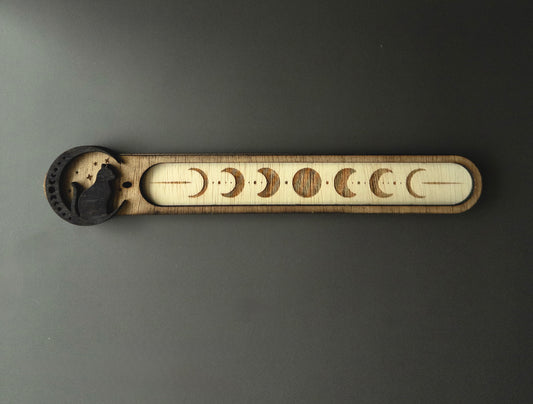 The Crescent Cat- Wood Incense Holder