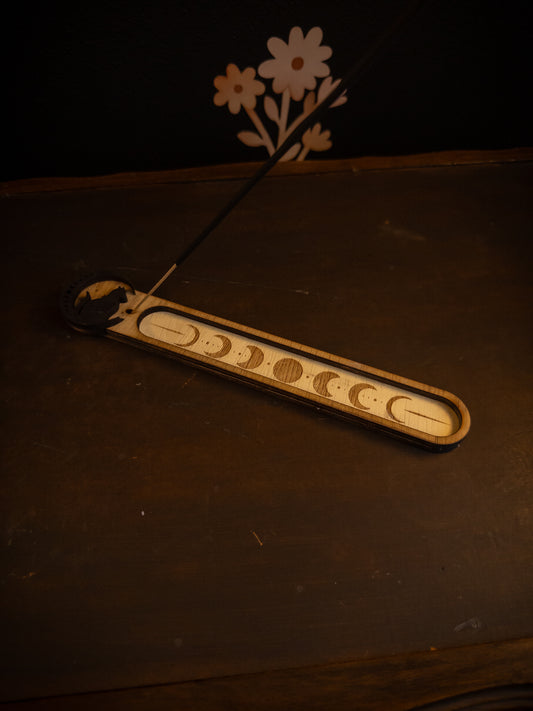 The Crescent Cat- Wood Incense Holder