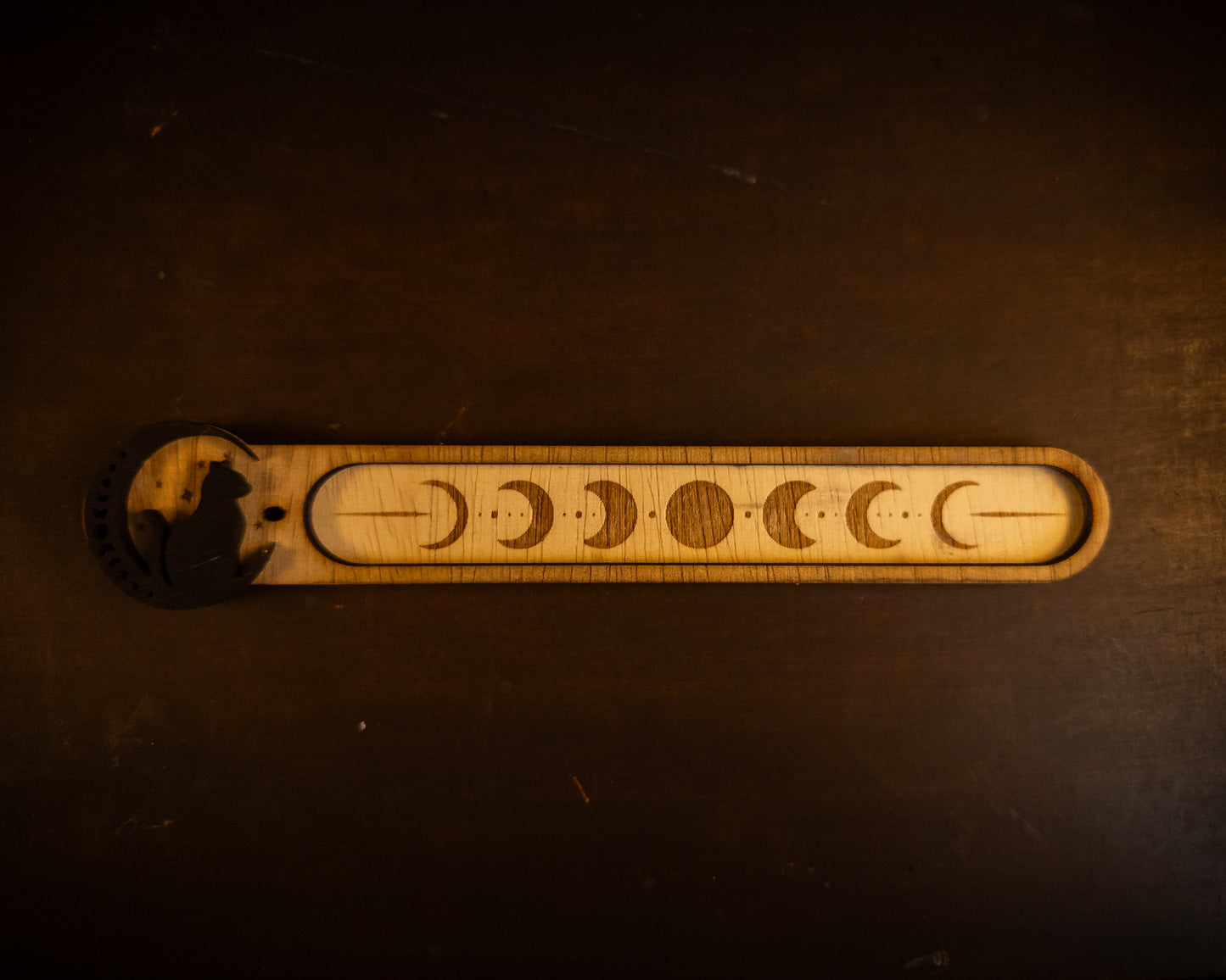 The Crescent Cat- Wood Incense Holder