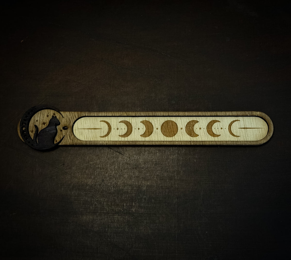 The Crescent Cat- Wood Incense Holder