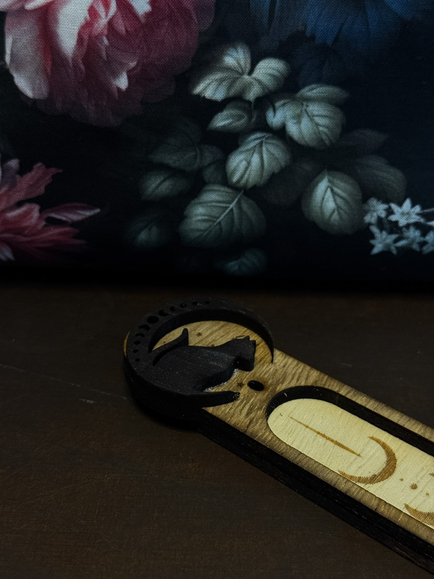 The Crescent Cat- Wood Incense Holder