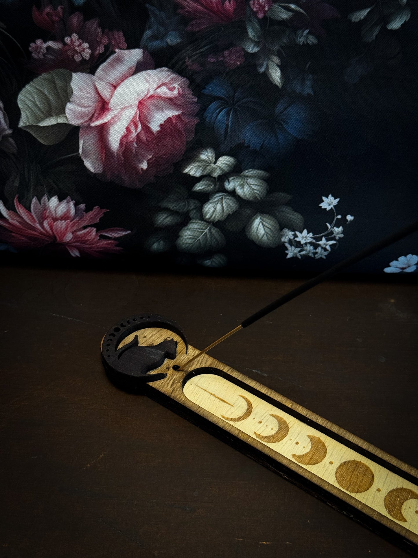The Crescent Cat- Wood Incense Holder