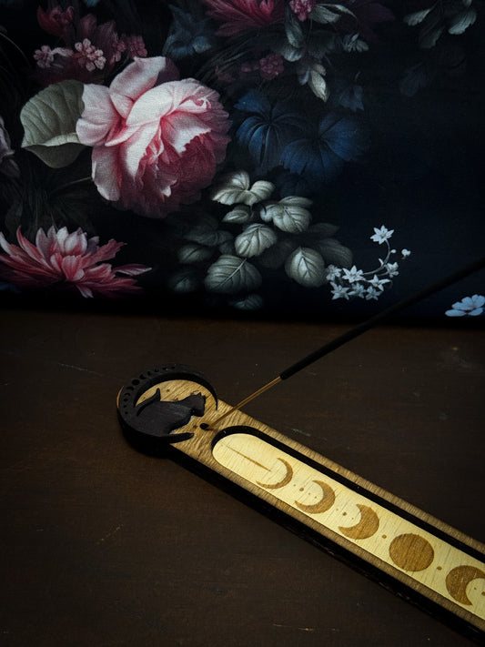 The Crescent Cat- Wood Incense Holder